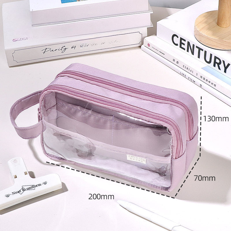Wholesale 2023 Three-layer Extra Large Capacity Transparent Canvas Pencil Case